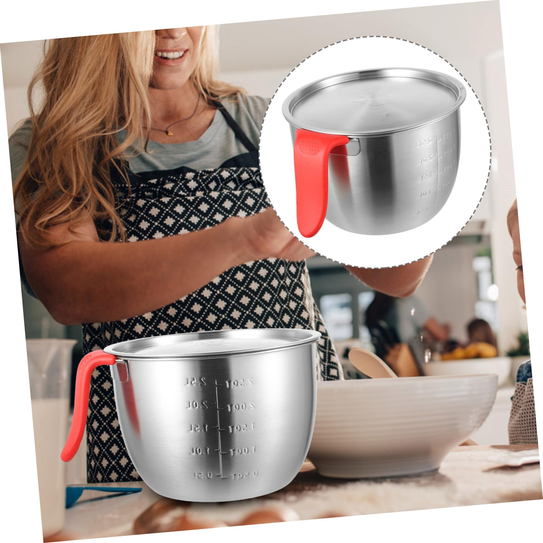Ciotole per Mescolare in Acciaio Inossidabile 304 con Coperchio Ermetico e Manico, Multifunzionale per Montare Albumi, Impastare, Preparare Insalate e Conservare Alimenti in Cucina