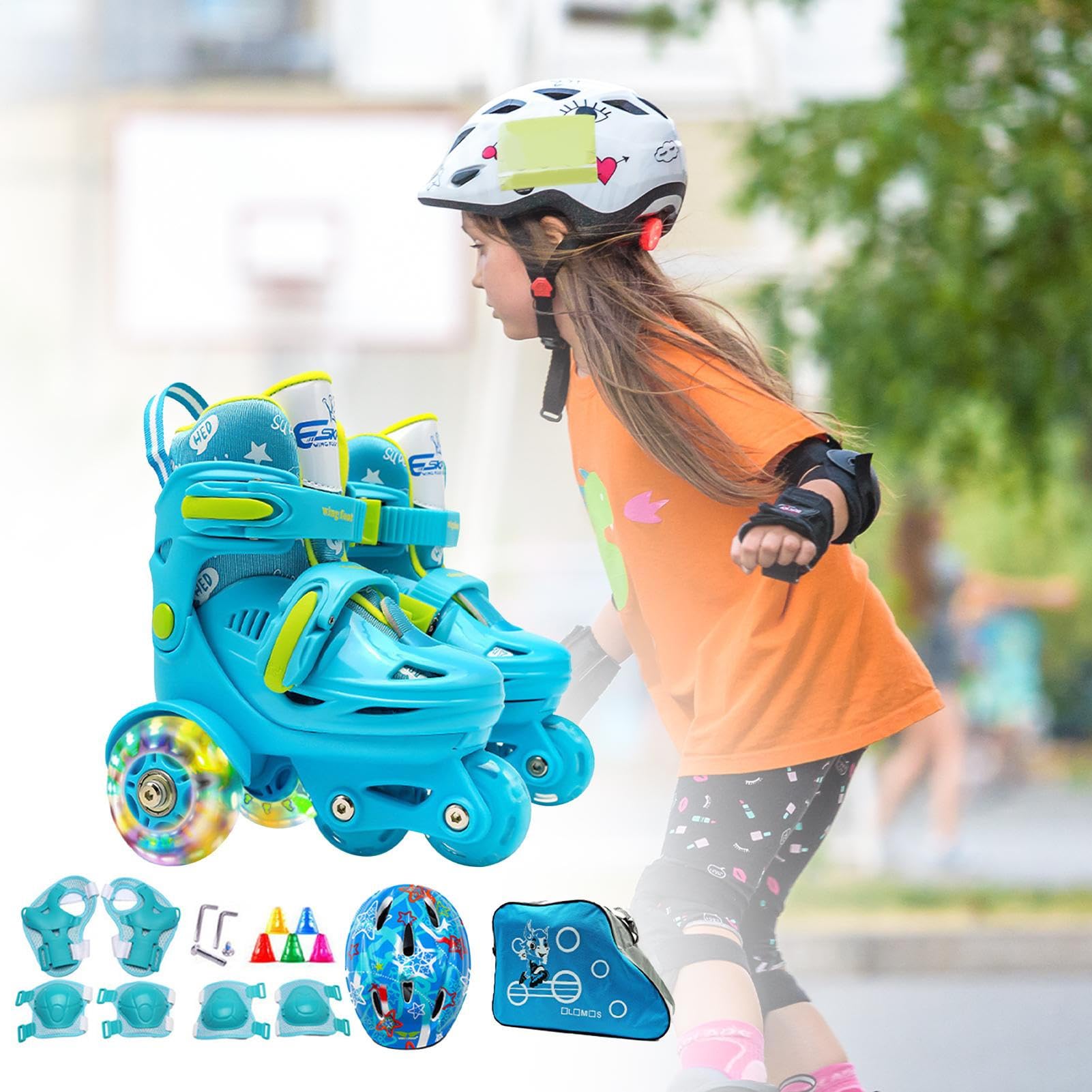 Pattini a Rotelle per i Bambini Ruote Luminose Età 3-8 Anni | Tre Punti Borse, Scarpe Pattinaggio Per Parchi Giochi All'Aperto E Palestra Al Coperto, Pattini A Rotelle Per Bimbi