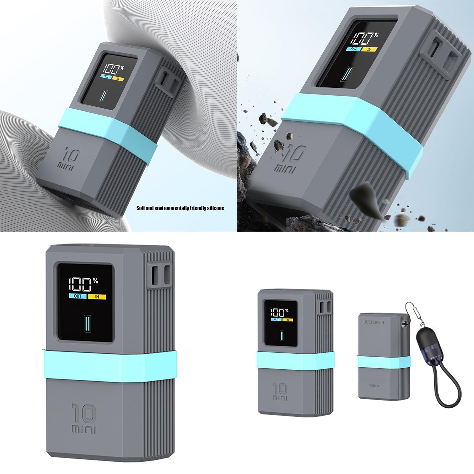 ljhnba Silicone Case for 10 10000mAh PB1055 55W Energy Box Storage Shockproof Antislip Protective Sleeve Case Travel Gray