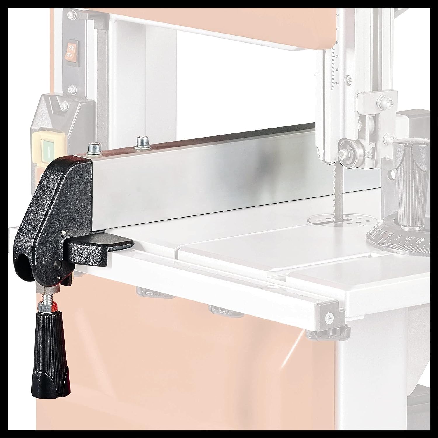 Einhell Sega a nastro TC-SB 245 L (400 W, 726 m/min, larghezza di passaggio 245 mm, altezza di taglio max. 101 mm, piano di taglio regolabile, guida parallela e angolare, collegamento di aspirazione)