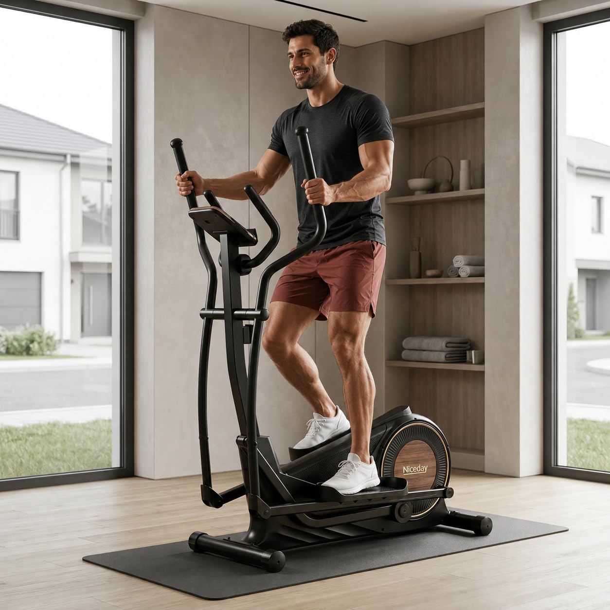 Niceday Ellittica Magnetica per Casa, Falcata da 46 cm, Portata 181 kg | 16 livelli di resistenza regolabili per allenamenti fluidi e personalizzati, ideali per esercizio completo a basso impatto.