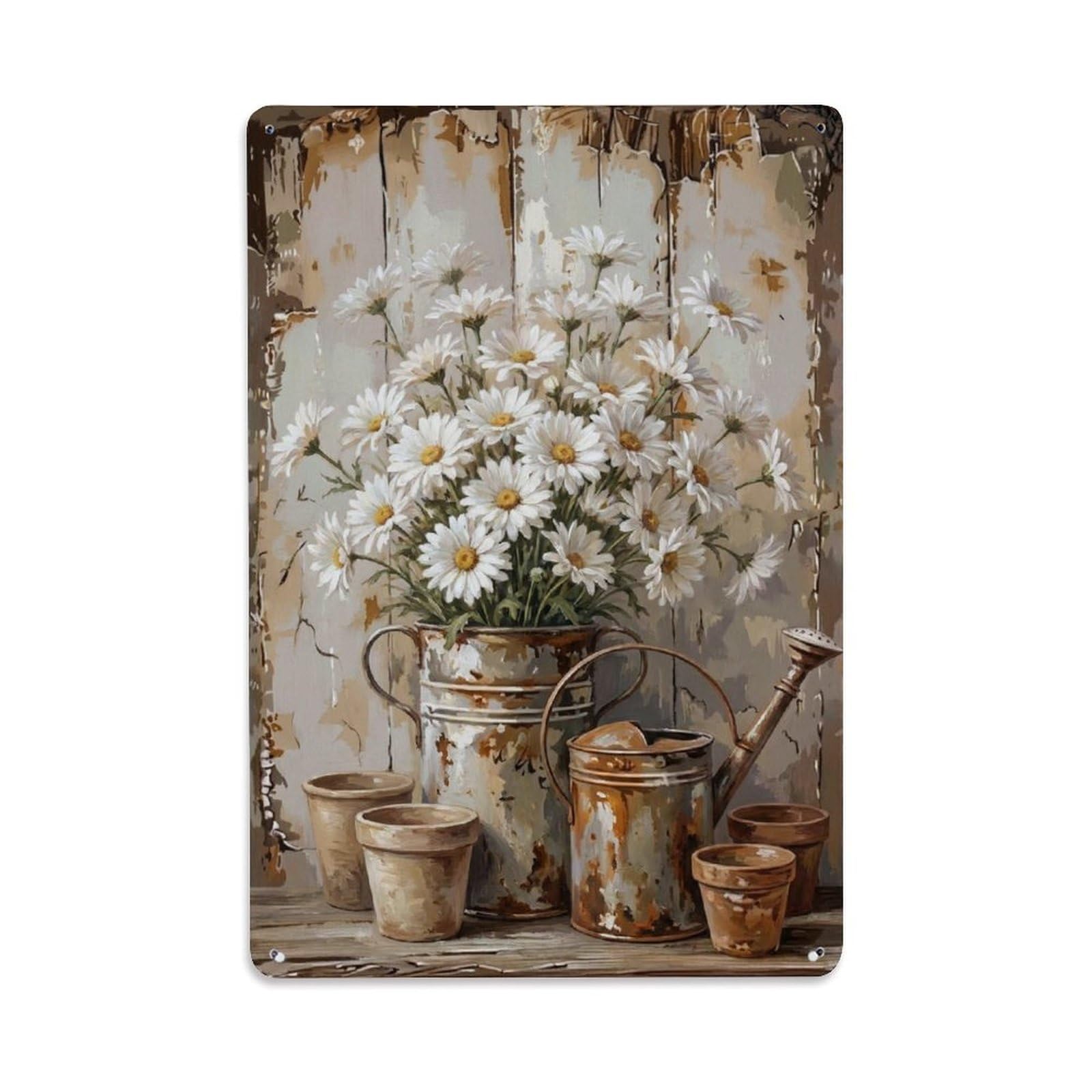 Vintage Flower Bunch Leucanthemum Pastoral Aesthetics Metal Tin Sign