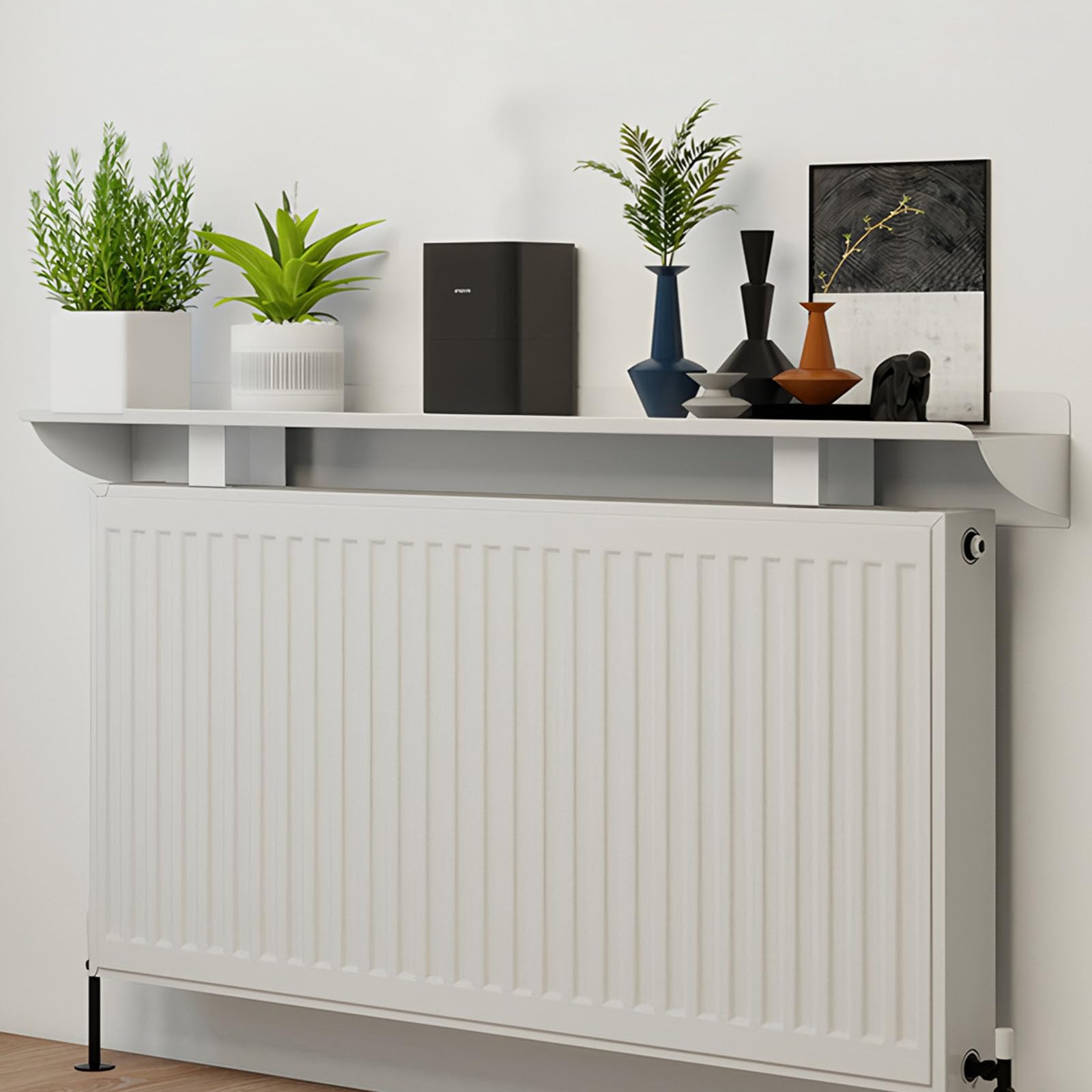 Aluminiowe półki grzejnikowe bez wiercenia, pływające osłony grzejników, nowoczesna, biała, 100 cm, półka do salonów, kuchni, łazienek i biur, stylowa dekoracja domu