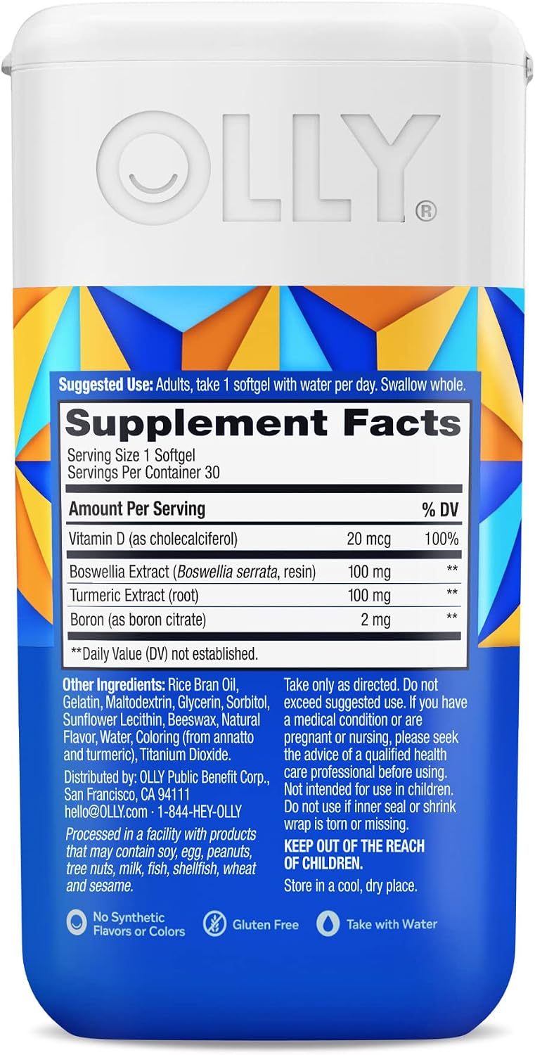 OLLY Ultra Strength Joint and Bone Support Softgels, Tumeric & Vitamin D - 30ct