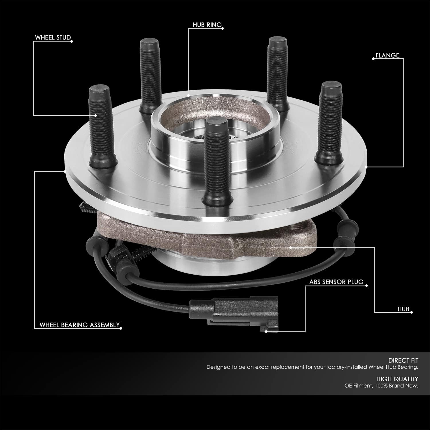 DNA MOTORING OEM-WHA-0029 Front Wheel Bearing Hub Assembly w/Speed Sensor Compatible with 2012-2018 Ram 1500/2019-2022 Ram 1500 Classic