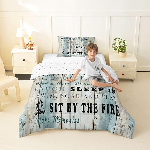 Miniatura 29 de Lake Life - Juego de edredón de tamaño King, juego de ropa de cama con remo de lago rústico, decoración de casa de lago, regalos para niños, vallas