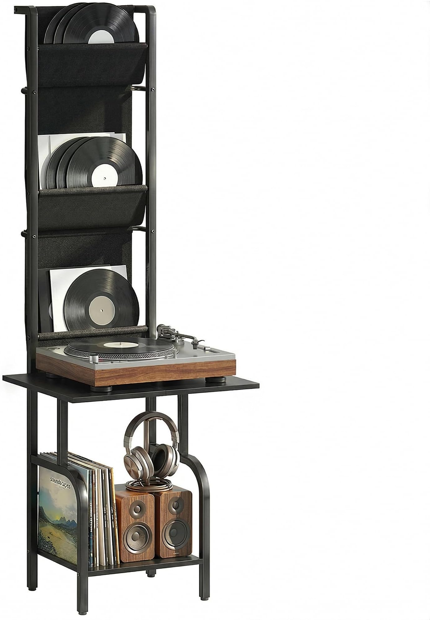 HOMCOM Vinyl Record Storage with Player Stand, Turntable Stand and Display Shelf, CD Storage Unit for Up to 40 CDs, Record Player Table for Living Room or Bedroom, Black