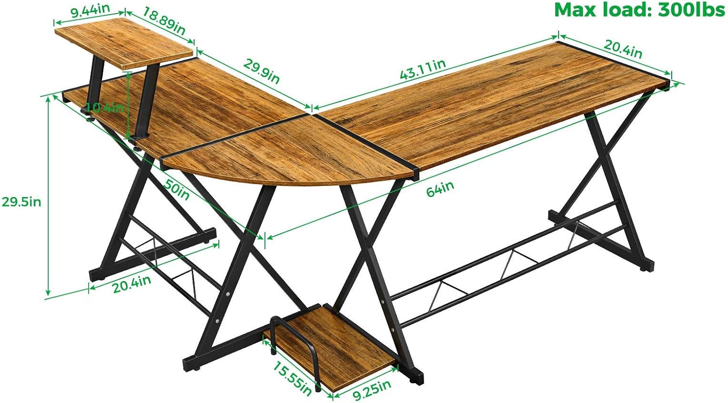 GreenForest L Shaped Desk 64” Large Size Reversible Corner Computer Desk with Movable Shelf and CPU Stand, Gaming Desk with Sturdy X Leg Space Saving Home Office Workstation Table, Walnut : Home & Kitchen