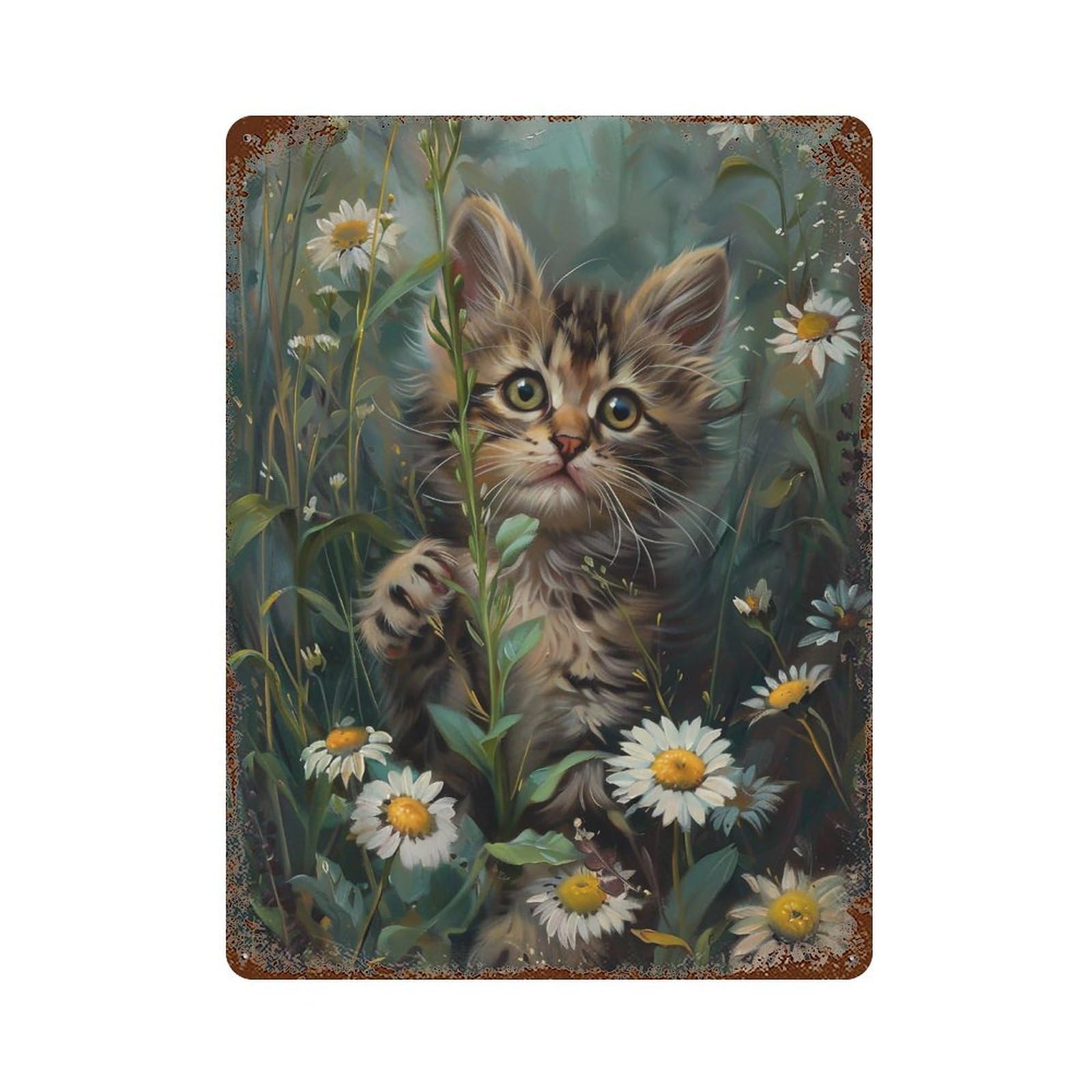 HDURYEYRYY Kitten Among Wild White Daisies 04 Wall Retro Iron Vintage Art Metal Tin Sign Poster Modern Home Cofffee Club Art Bar Shop Decor 40x30cm