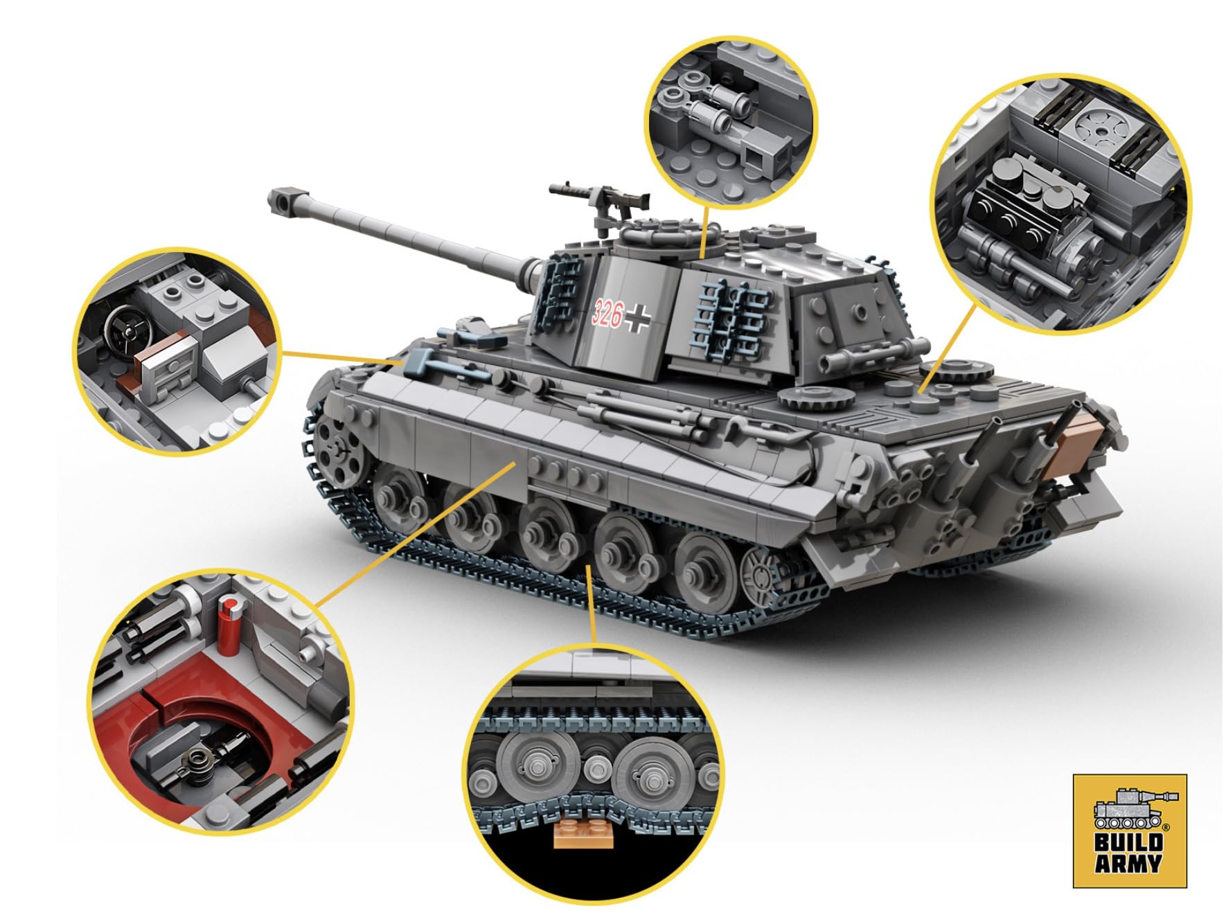 Buildarmy WW2 Tiger 1 Panzer Modell - 1:33 Baustein Set Mit 1076 Teilen