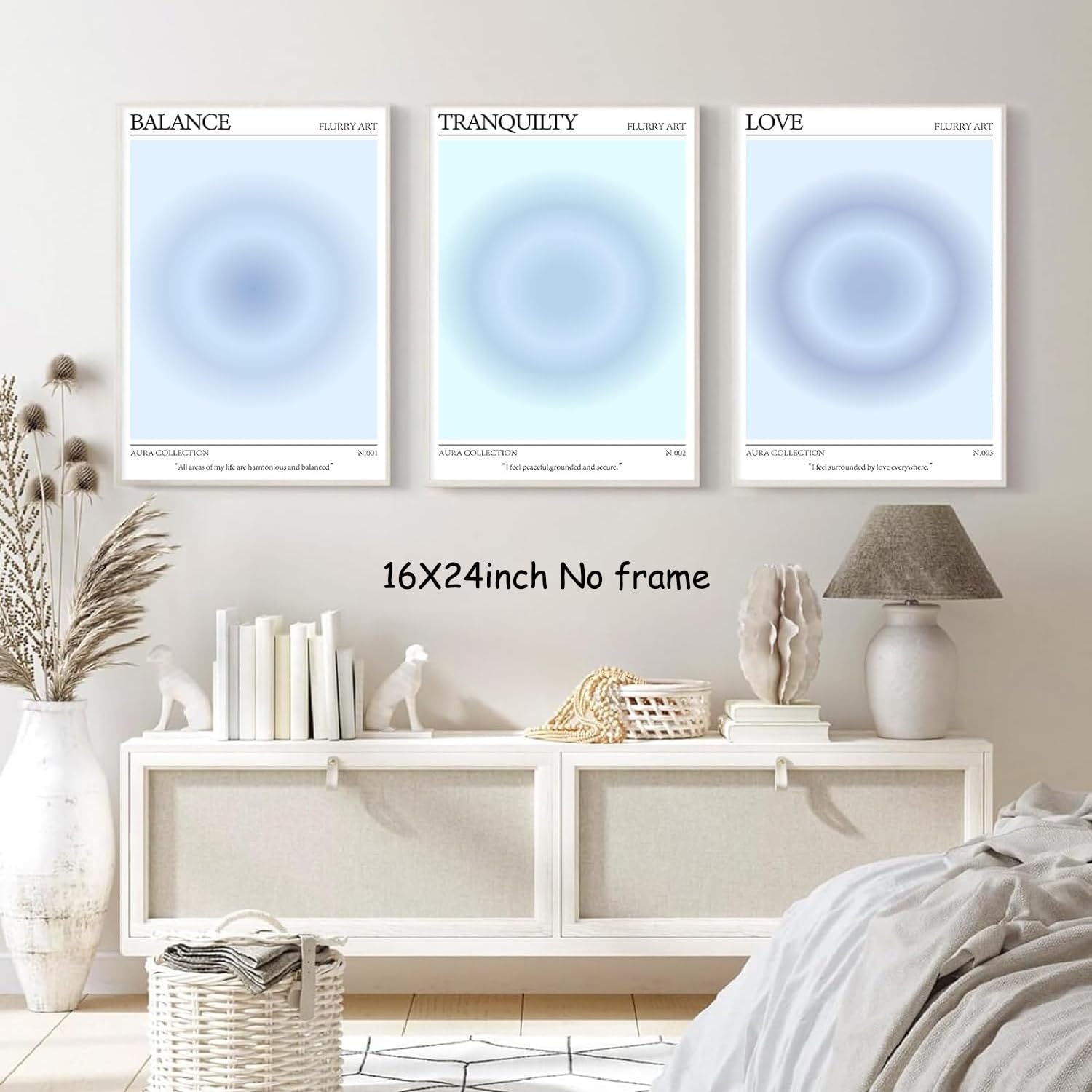 Mastraxin Positive Aesthetic Wall Art Trendy Blue Prints Gradient Poster Aesthetic Blue Paintings Spiritual Aura Poster Retro Prints for Room Bedroom 16x24inch Unframed