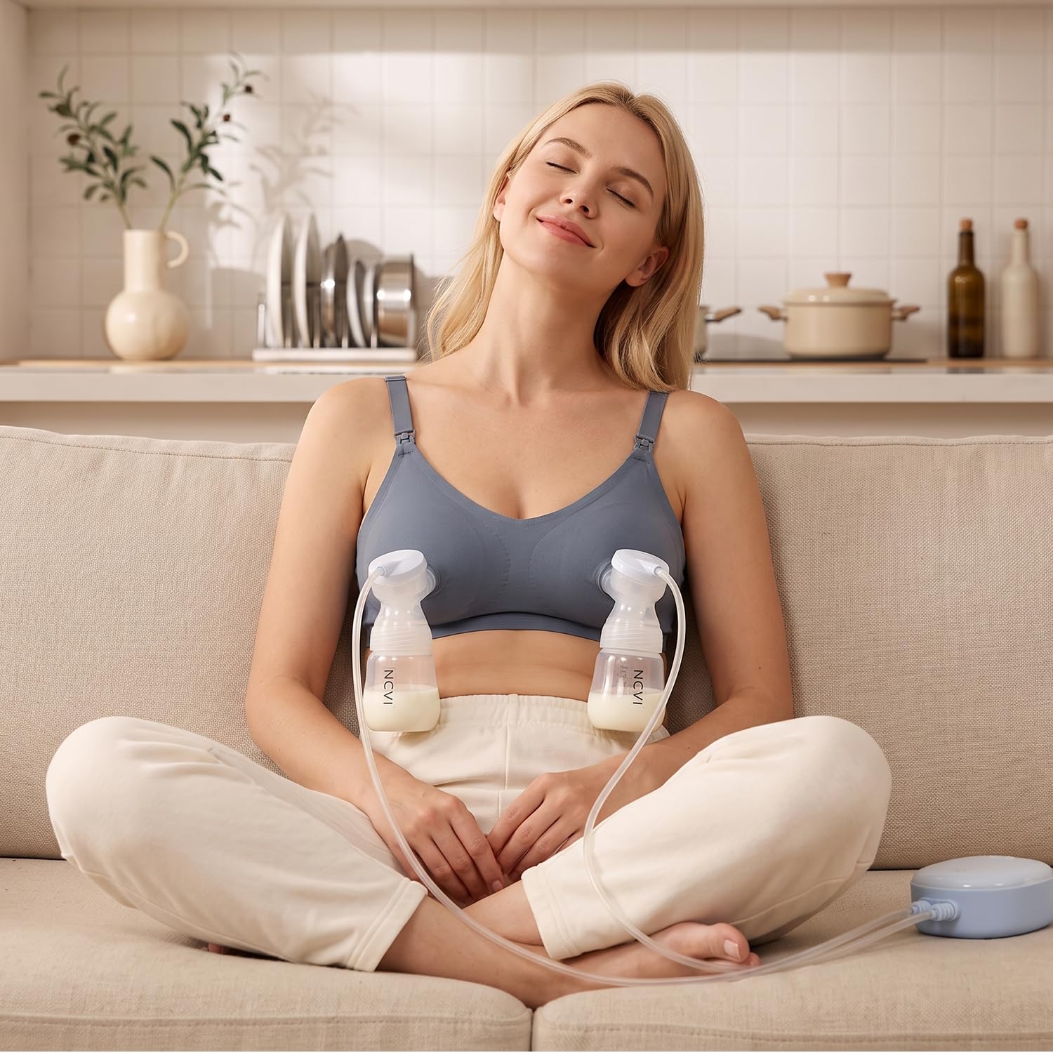 NCVI Extractor de leche eléctrico doble 8122, extractor de leche portátil con 4 modos, 9 niveles, succión de grado hospitalario de 280 mmHg con bridas de 17/19/21/24 mm para el hogar, la oficina y los