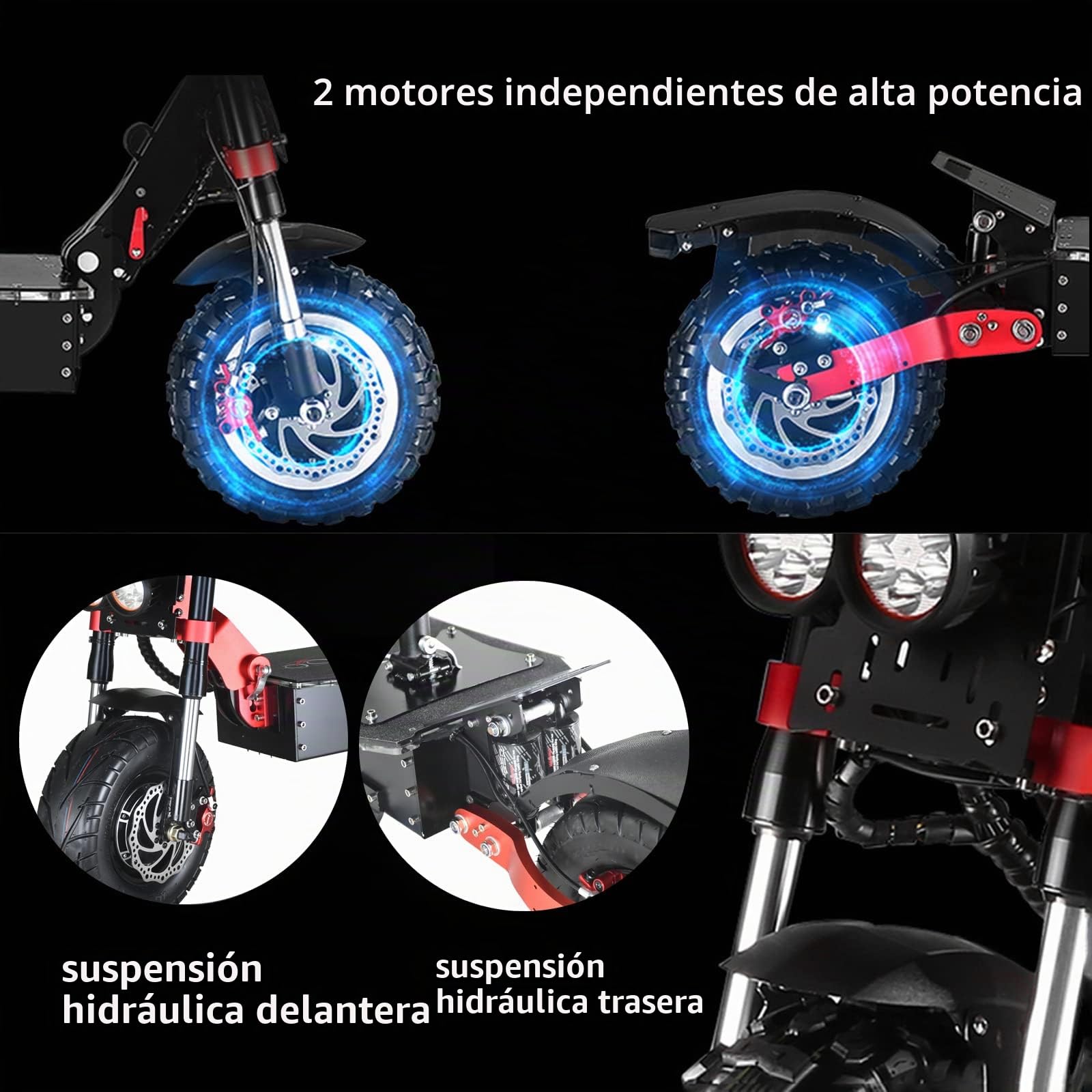 HWWH Patinete Electrico Adultos Potente Todoterreno Dual Motor Alta Gama Scooter Electrico Plegable Carga 200kg 11in Neumáticos de Vacío Todoterreno Batería de Litio de 60V 45Ah