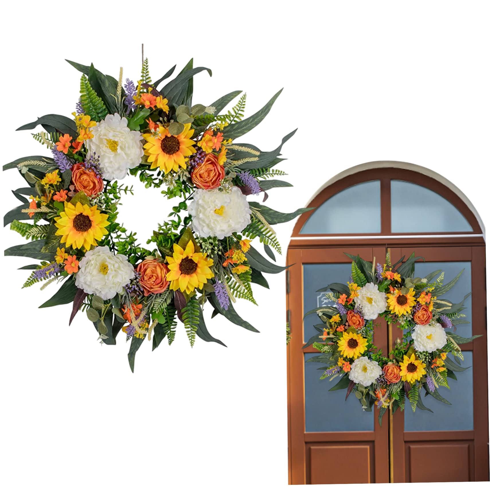 Künstlicher Sommerkranz für die Haustür, Blumenkranz, Eukalyptus, Sommertür, dekorative Girlande für Heimdekoration, 40 cm, Kränze