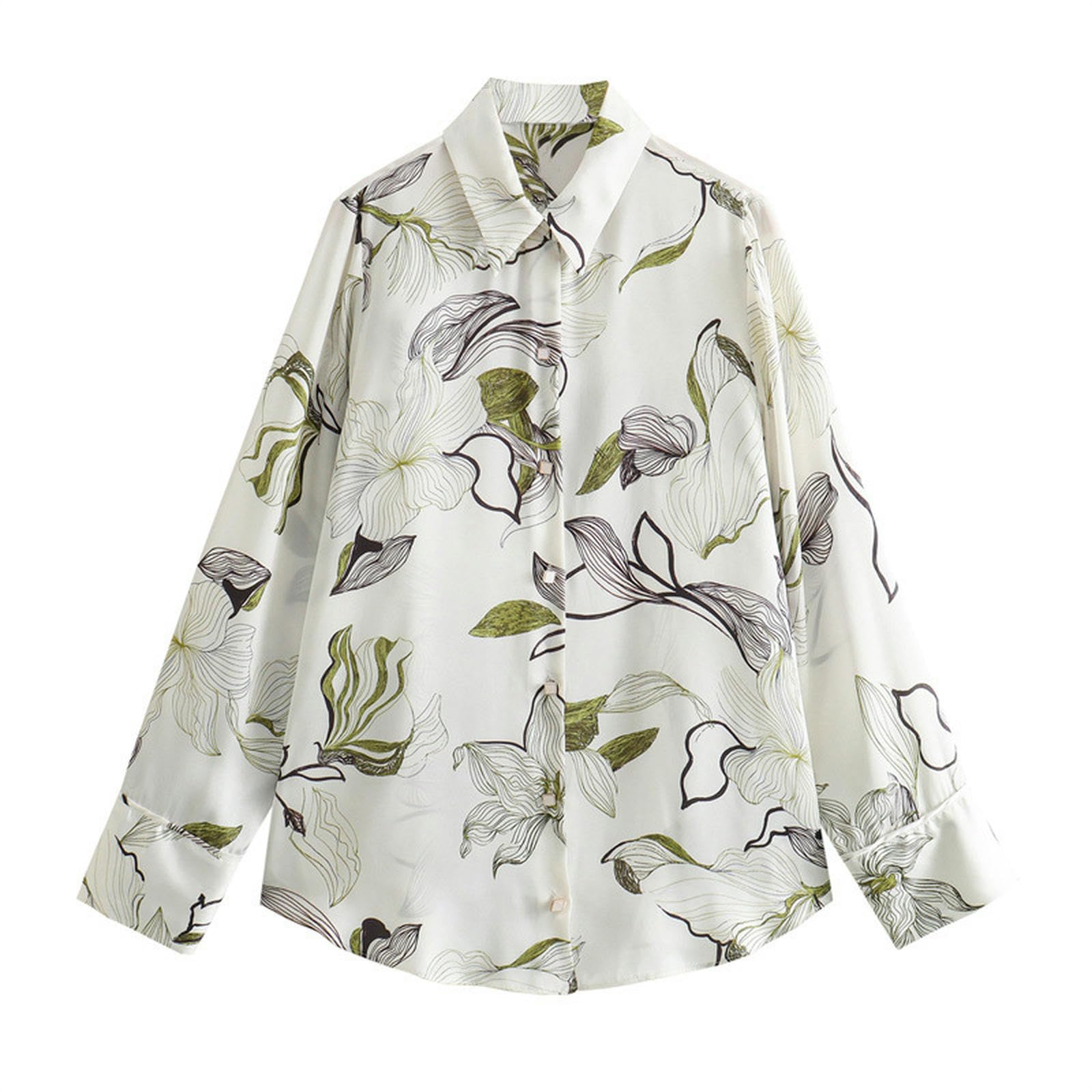 Camisa Holgada con Textura Satinada Estampada de Moda de Primavera para Mujer, Color Femenino S