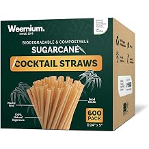 Weemium Sugarcane Cocktail Straws 5 Inch | 600 Count Bulk Short Straws | Bar Straws for Cocktails made from Sugarcane Bagasse | Sugar Cane Sip Stirrers | Small Cocktail Sippers for Bar & Drinks