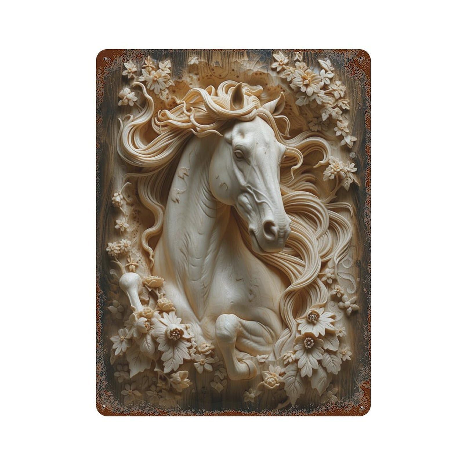 Garage Style Wooden Horse Sculpture Distressed Metal Wall Sign 15.7"x11.8", Farmhouse Wall Decor for Bar And Workshop