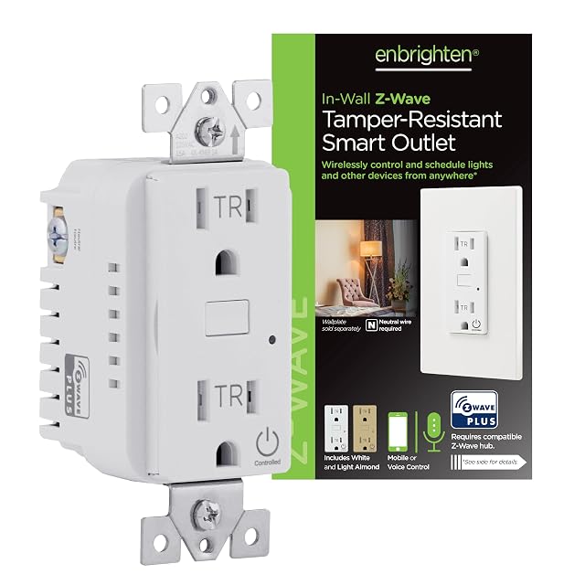 Enbrighten Z-Wave Plus Smart Receptacle Works with Alexa Google Assistant Tamper-Resistant Z-Wave Outlet Always On Outlet Hub Required