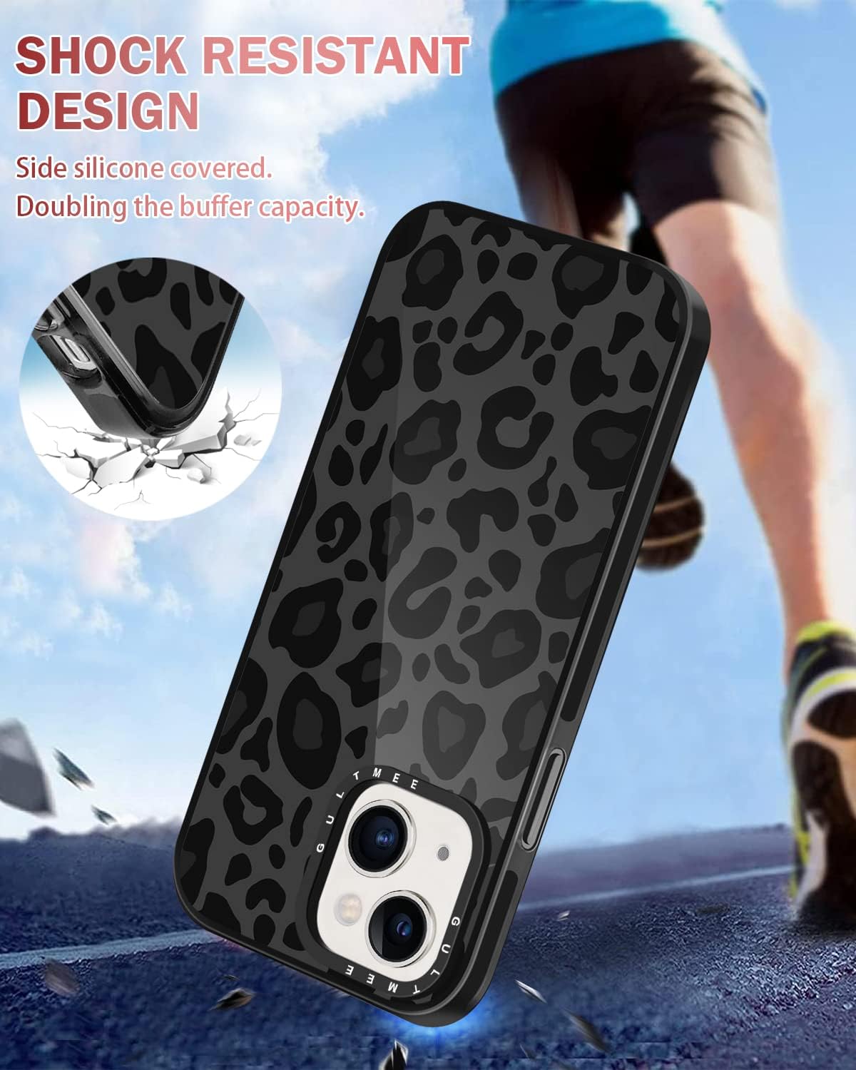 [3 in 1] for iPhone 14 Plus Case Cute Cheetah Leopard with Built-in Bumper Shockproof Protective Phone Case Cover for iPhone 14 Plus Cases 6.7" Tempered Glass Screen Protector + Camera Lens Protector