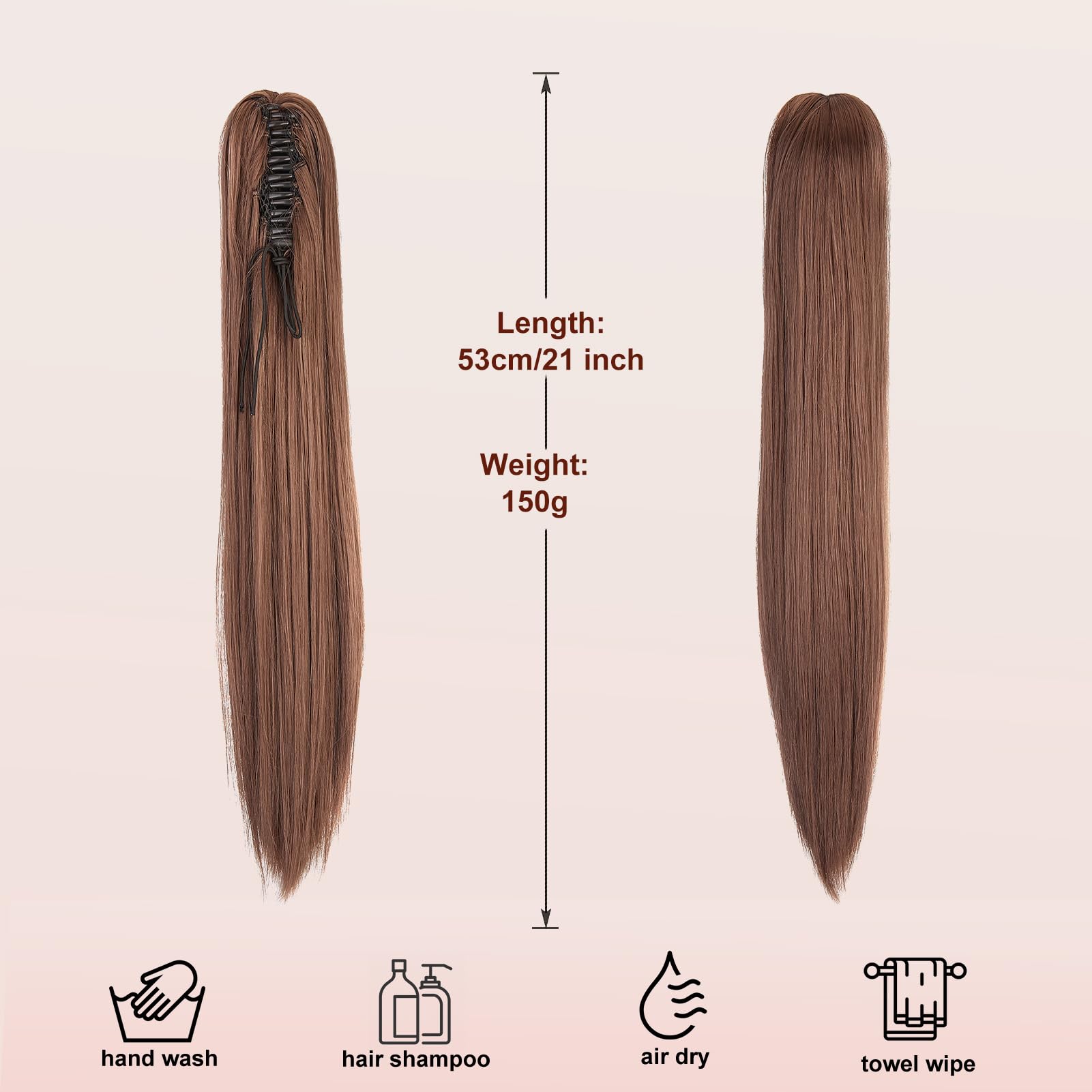 Dcbaboo Ponytail Extension Long Straight 20inch Claw Clip in Ponytail Hair Extensions Synthetic Pony tails Natural Wave One Piece Hairpiece Fake Ponytail for Women Dark Auburn - Image 3