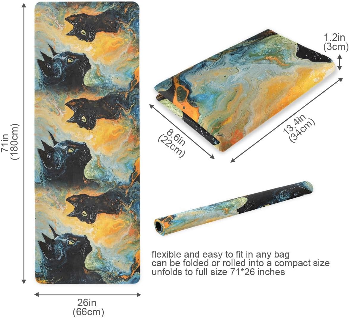 ALAZA Two Black Cats Looking at Each Other Yoga Mat Non Slip Fitness Exercise Mat, Workout Mat for Yoga, Pilates and Floor Exercises