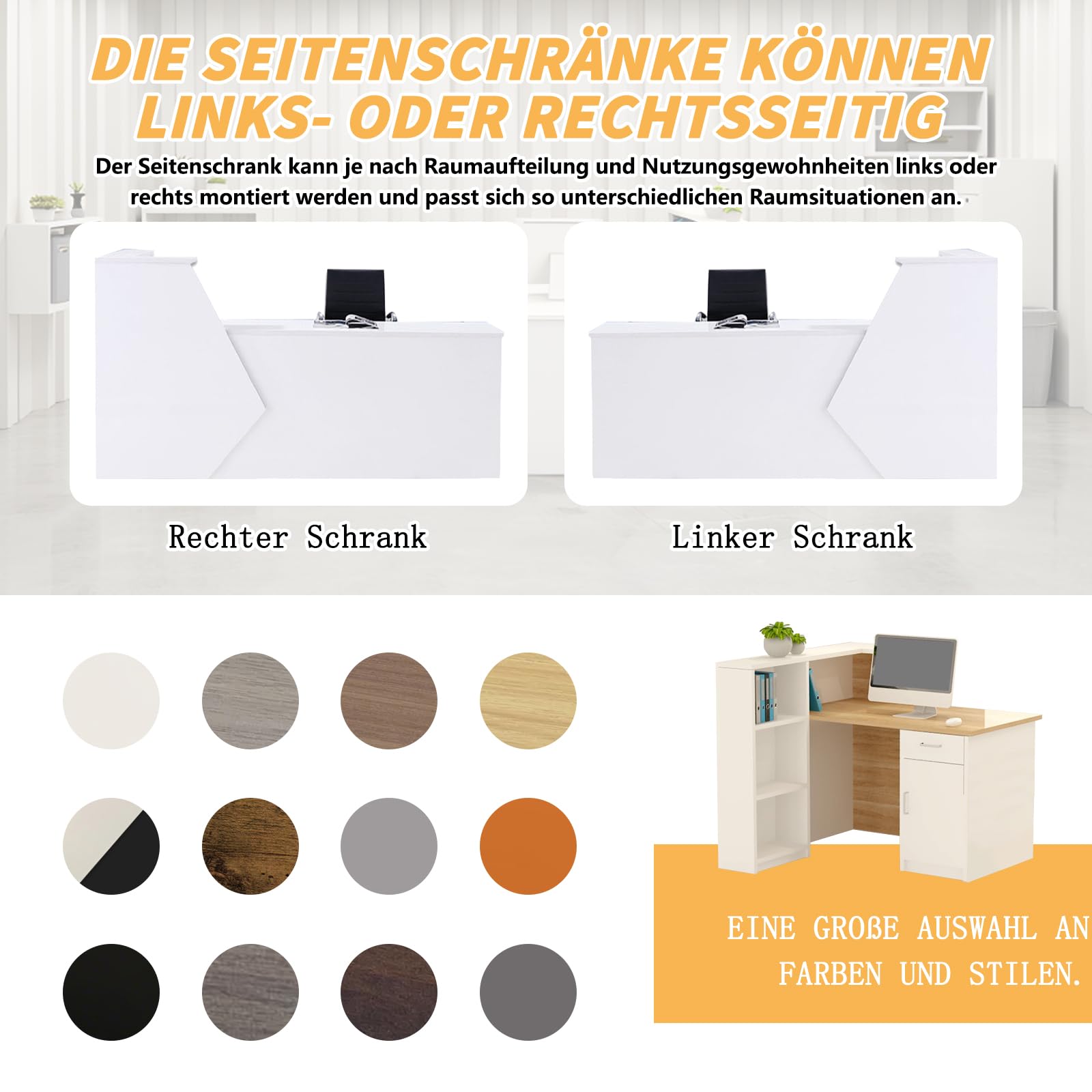 Empfangstresen 80–303cm Moderner Empfangstisch mit Regalen Ladentheke für Geschäft Büro