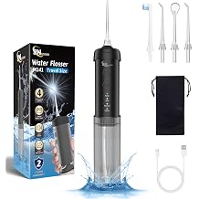 JNGOODS Mini Portable Water Flosser Oral Irrigator Water Teeth Cleaner Pick, Telescopic Water Tank, 4 Modes & IPX7 Waterproof, Home & Travel Water Flossers for Teeth, Braces Bridges Care. Black
