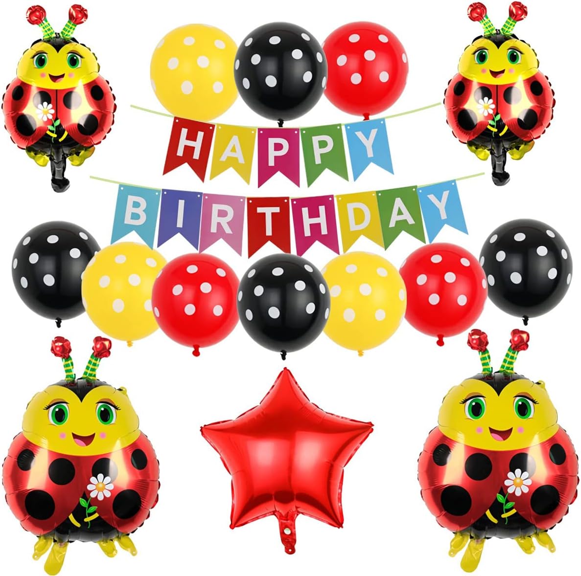 TIANJZSUN Ladybug Balloons,Ladybug Party Supplies,Ladybug Fancy Birthday Party Decoration Kit,Ladybug Themed Birthday Party Decorations,Red Black Balloons for Kids Baby Shower Party Decor Supply