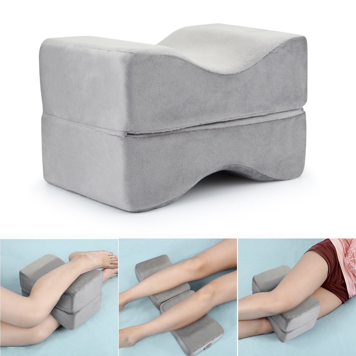 knee Pillow, 100% Pure Memory Foam Leg Pillow for Back Pain, Leg Pain, Pregnancy, Hip and Joint Pain, Removable Cover( Grey)