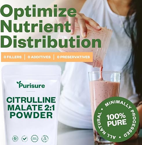 Miniatura 4 de Purisure L Citrulina Malate 21 en polvo, 2.2 lbs, suplemento y nitrato para un rendimiento de fuerza y energía, suplemento de L-arginina L citrulina
