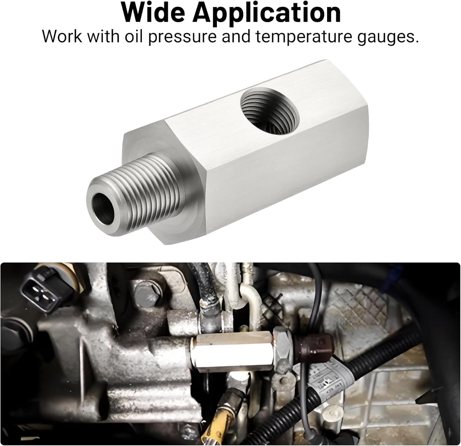 EVIL ENERGY 1/8 NPT Oil Pressure Sensor Tee Adapter, Stainless Steel 1/8 NPT Female to Male Threaded Oil Pressure Adapter with 1/8 NPT Female Port, Sliver