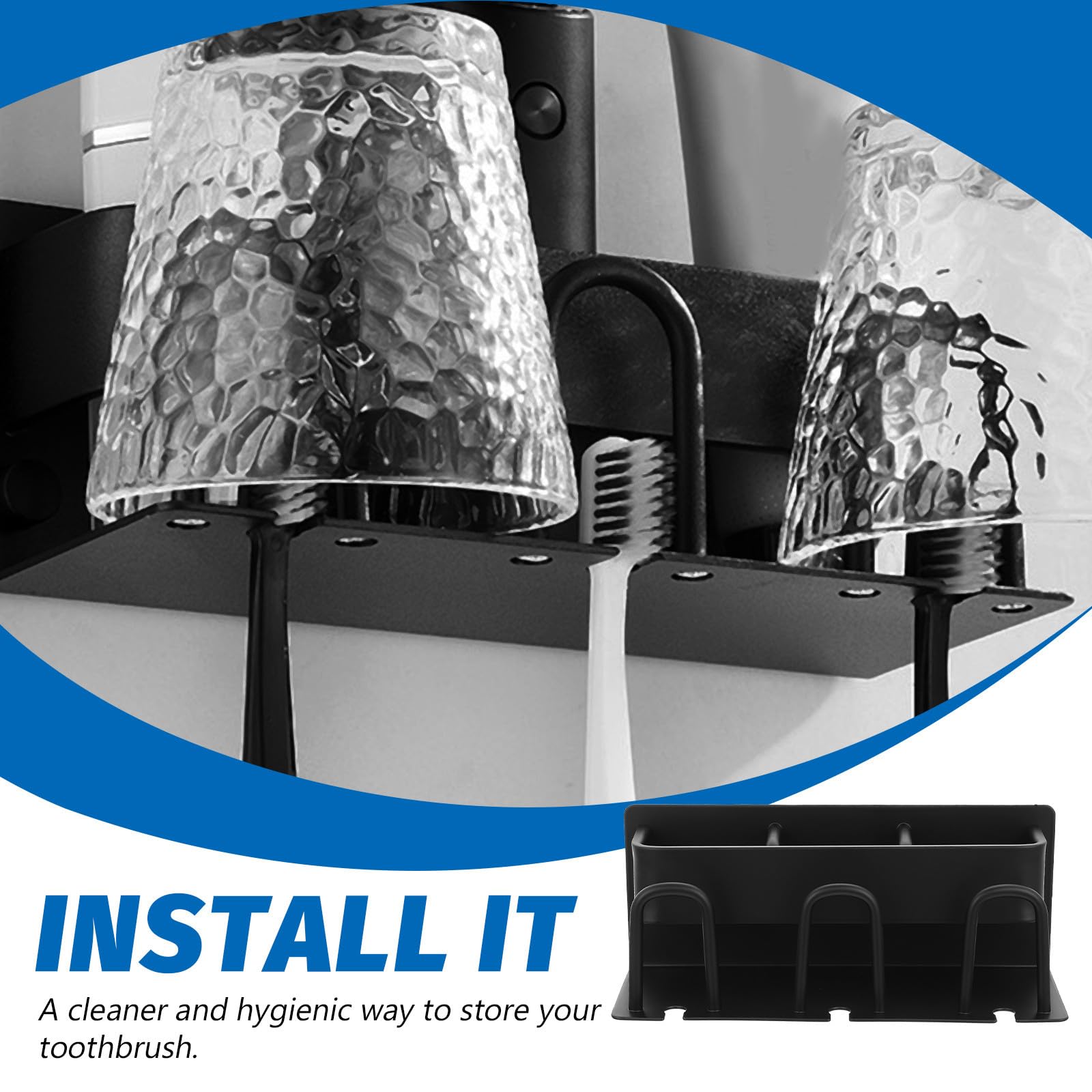 Toyvian Porta Spazzolino da Parete Nero Posti con Sgocciolatoio Supporto Salvaspazio per Spazzolini Manuali ed Elettrici Dentifricio e Bicchieri Organizer Bagno Igienico e Facile da