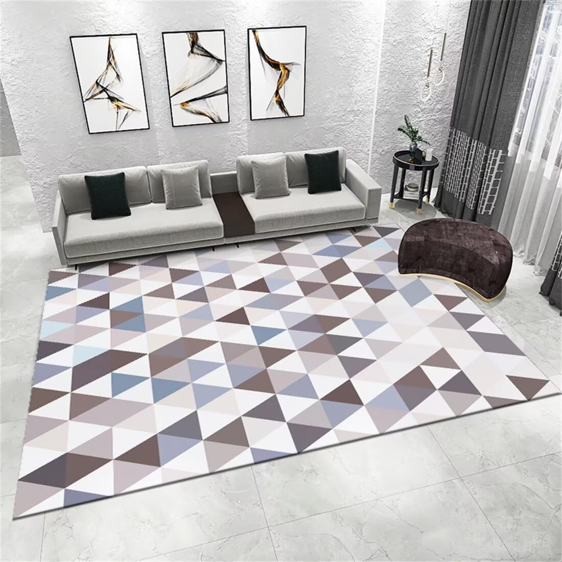 Tapis de chambre garcon gris 160x230cm et tapis de salon triangle