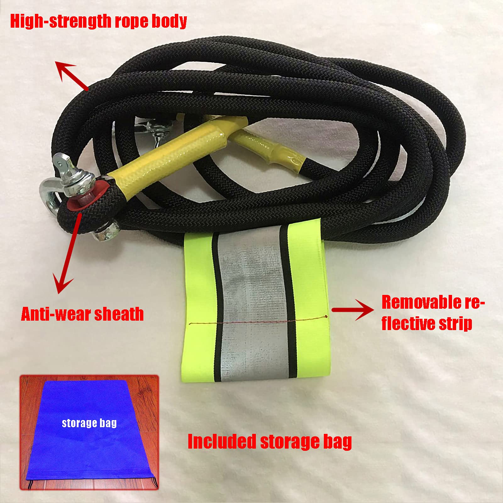 Cuerda de Remolque, Cinturón de Remolque Correa de Remolque para Automóvil Cinturón de Remolque Resistente 4X4 con 2 Ganchos de Seguridad para Equipo de Rescate de Remolque de Camión/15T/5M