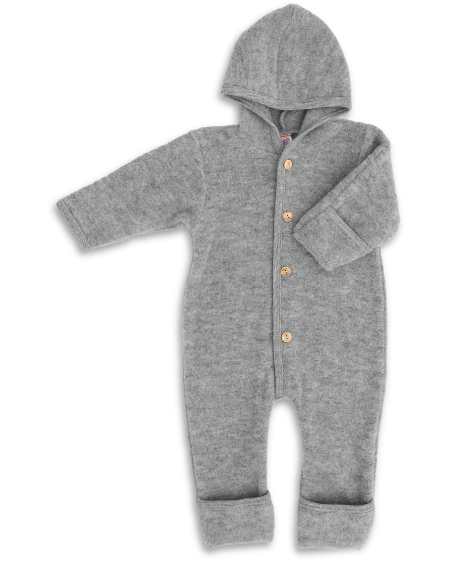Engel Natur, Hooded Baby and Toddler Fleece Romper, 100% Organic Wool (8-15 Months (Height 28-31) (74/80), Grey Melange)