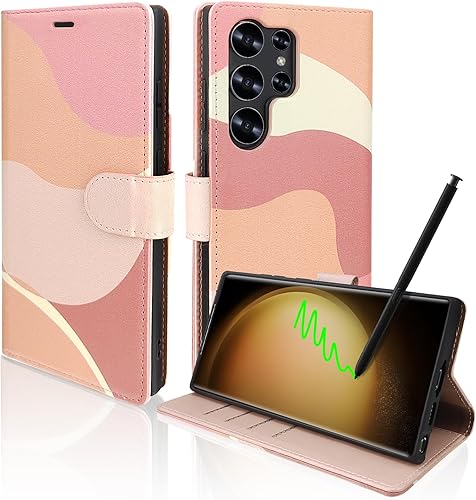 TopPerfekt Funda tipo cartera para Samsung Galaxy S23 Ultra con bloqueo RFID, tarjetero de crédito, funda protectora de piel sintética para mujeres