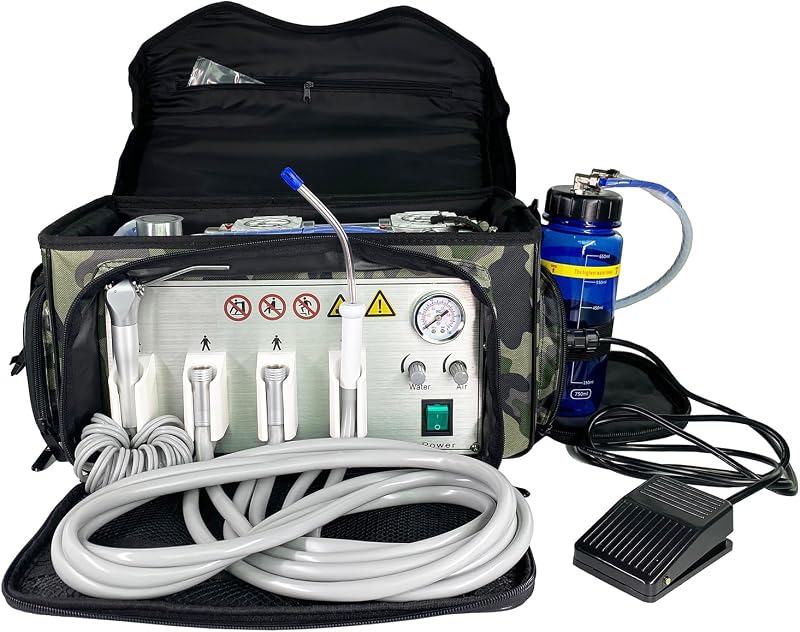 Unidad de parto dental veterinaria portátil | Equipo Dental con Compresor de Aire y Sistema de Succión para Clínica Veterinaria Dental, 4H