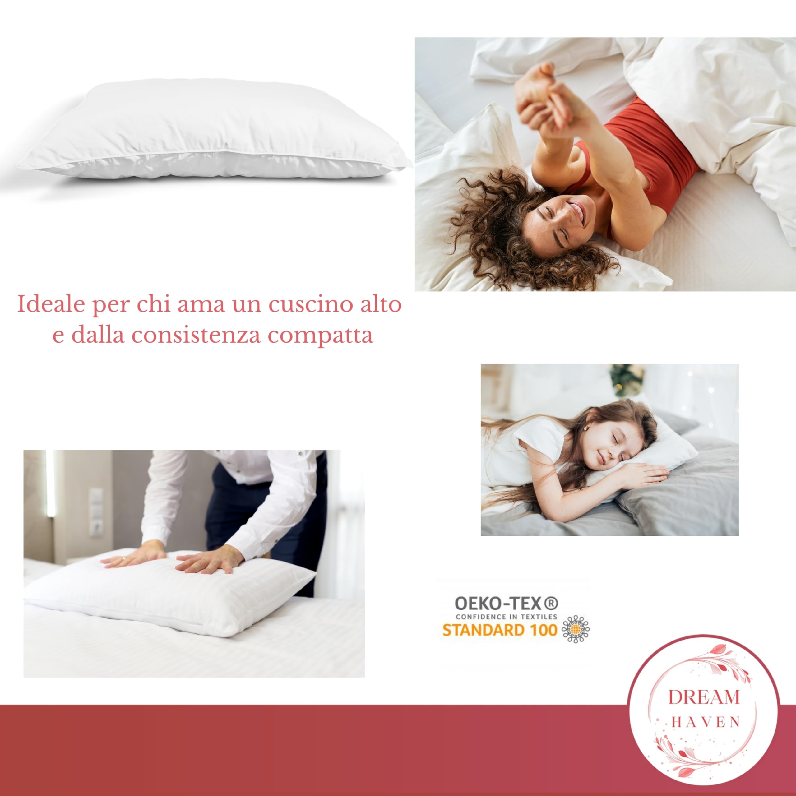 DREAM HAVEN - Cuscini Letto Matrimoniale, Guanciali Letto Coppia con Federe Cuscini in Omaggio, Anti acaro Anallergico 100% Made in Italy