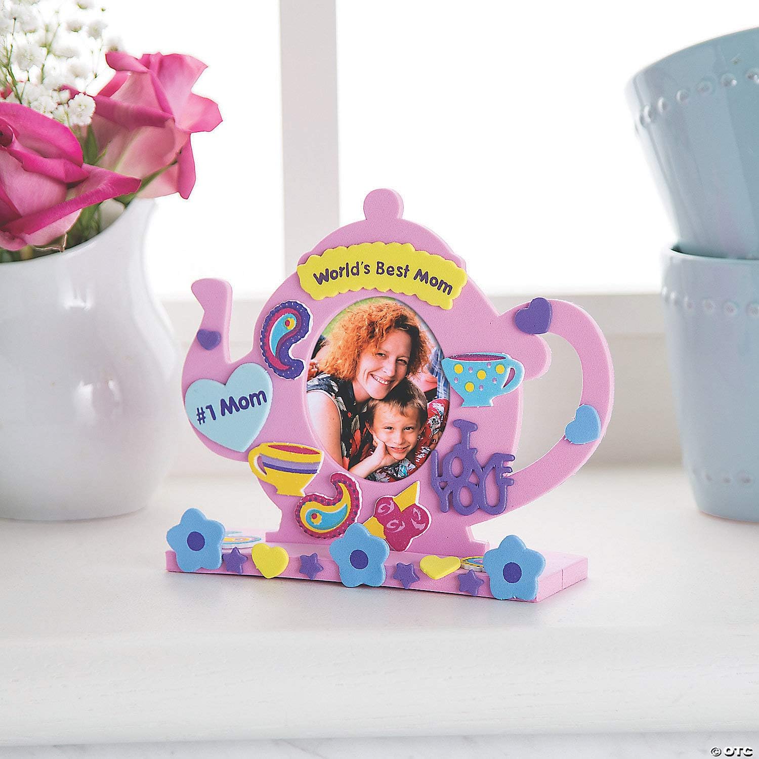 Fun Express Tea Pot Shaped Picture Frame Craft Kits - Makes 12 - Foam Frame Crafts for Kids - Party Favors