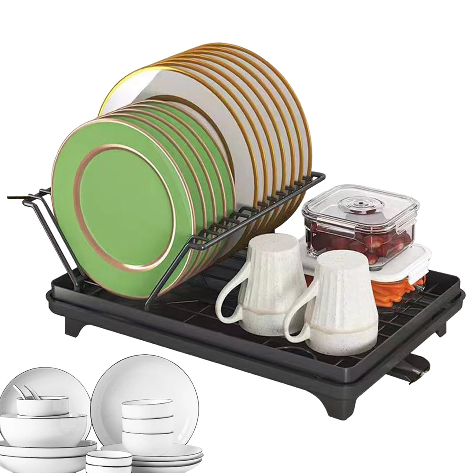 Abtropfgestell Für Geschirr Platzsparender Tellerhalter Mit Abtropffunktion | Rostfreie Geschirr Abtropfer Für Teller, Besteck, Arbeitsplatte, Küche, Zuhause, Wohnung, Wohnmobil Und Campingwagen
