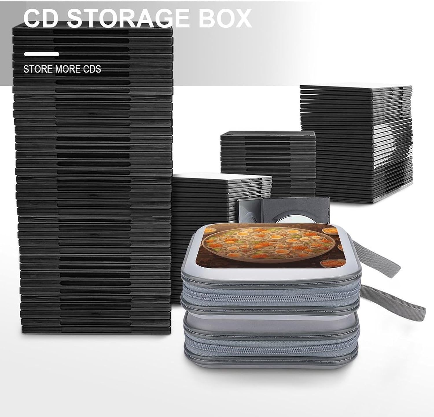Egg Cup Noodle Ramen CD Case 40 Capacity CD/DVD Case Holder Disc Storage Organizer Wallet Bag Portable Zipper CD Case Holder for Car Home Office Travel