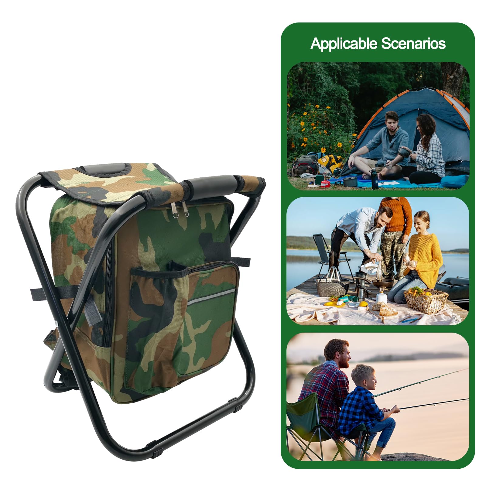 Sgabello da campeggio, sedia refrigerante, portatile, per escursionismo, caccia, leggero, pieghevole, con borsa termica, per campeggio, pesca, caccia, escursionismo, schizzi all'aperto,