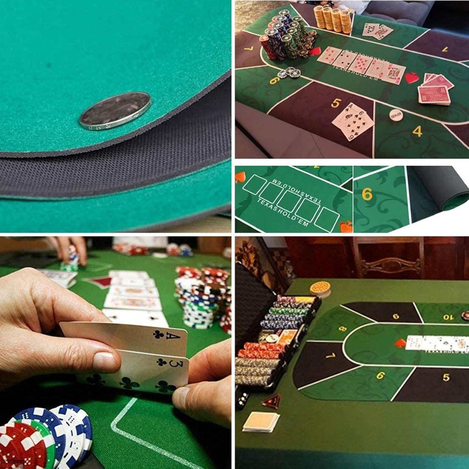 Mata do pokera, przenośny blat Zamszowa guma Black Jack 21 punktów Baccarat Casino Poker Obrus ​​Zielona mata na stół Tkanina planszowa ze wzorem (24 * 47 cali)