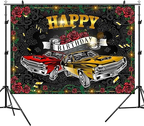 Telón de fondo retro para automóvil de 9 x 6 pies para fiesta de cumpleaños, fiesta temática de los años 50, suministros de decoración de fiesta