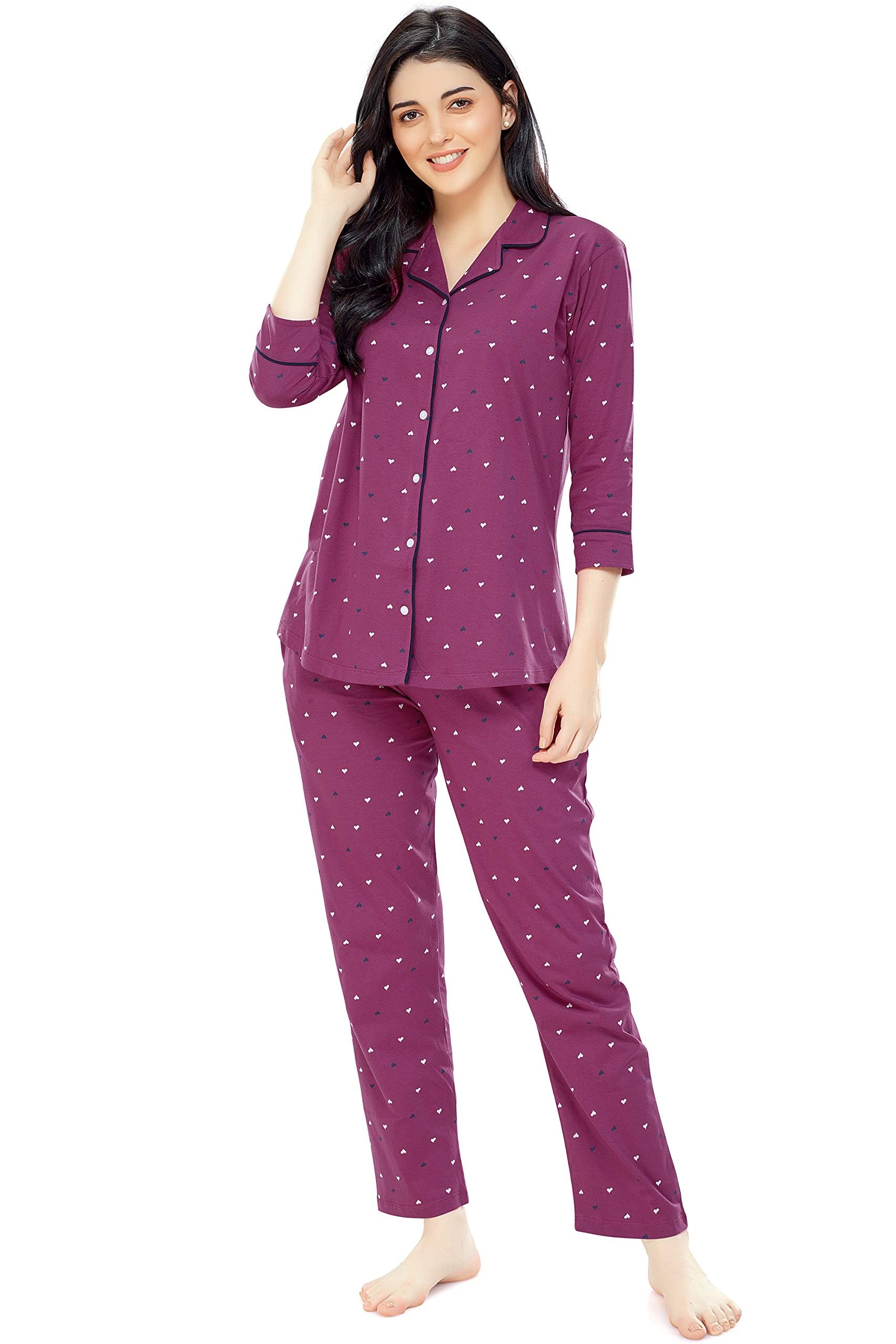 zeyo Women's Cotton Heart Printed Night Suit set of Shirt & Pajama Set 5152-picture-23