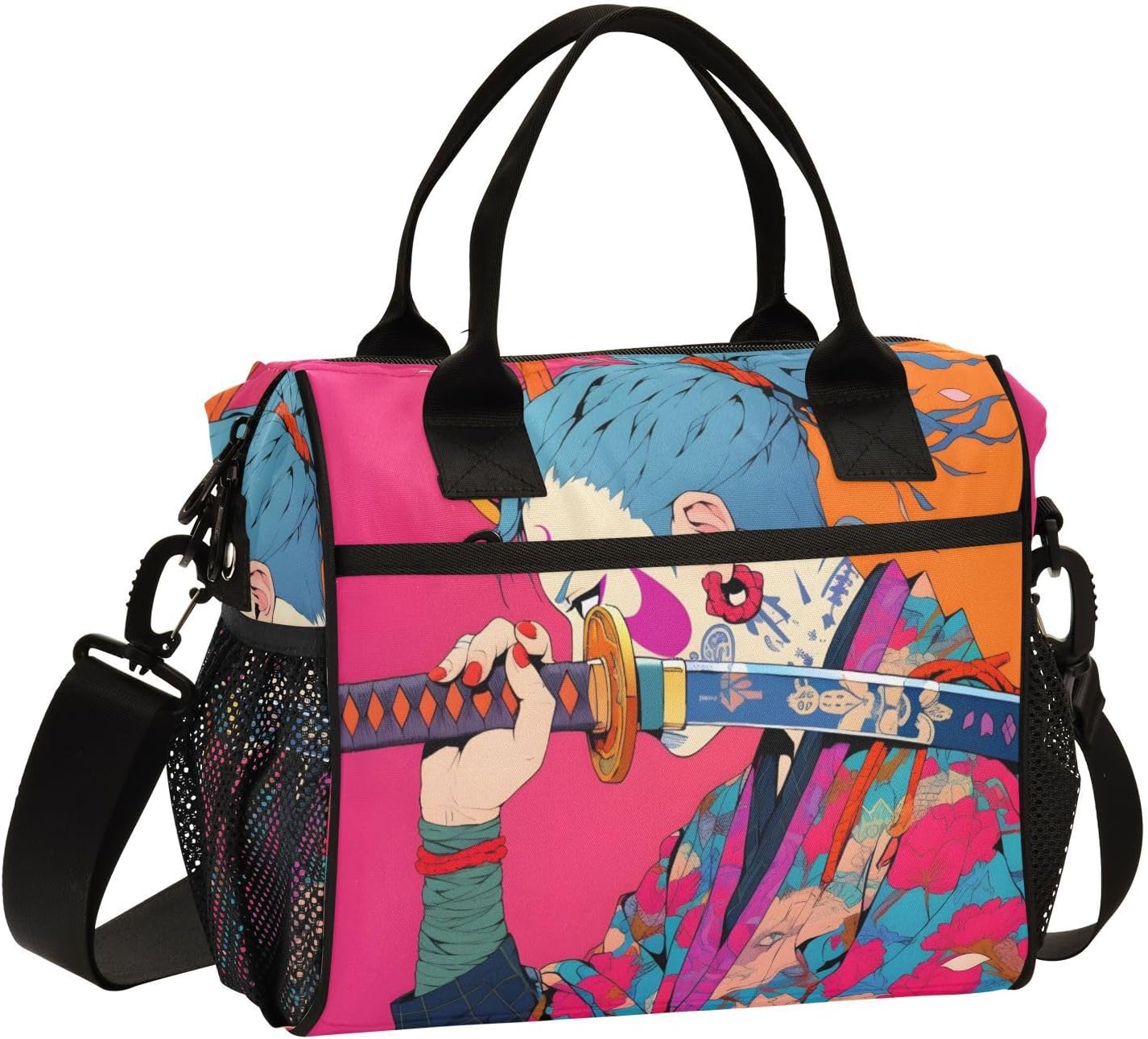 Anime Samurai Insulated Lunch Bag 16 Cans with Adjustable Strap, Aluminum Foil Interior Thermal Meal Tote for Work Travel Outdoor-Small Size