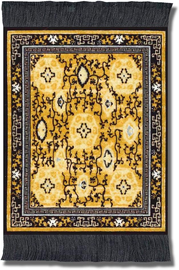 Lextra Five Medallions CoasterRug, 5.5 x 3.5 Inches, Gold and Dark Navy, Set of Four (CHM-C)