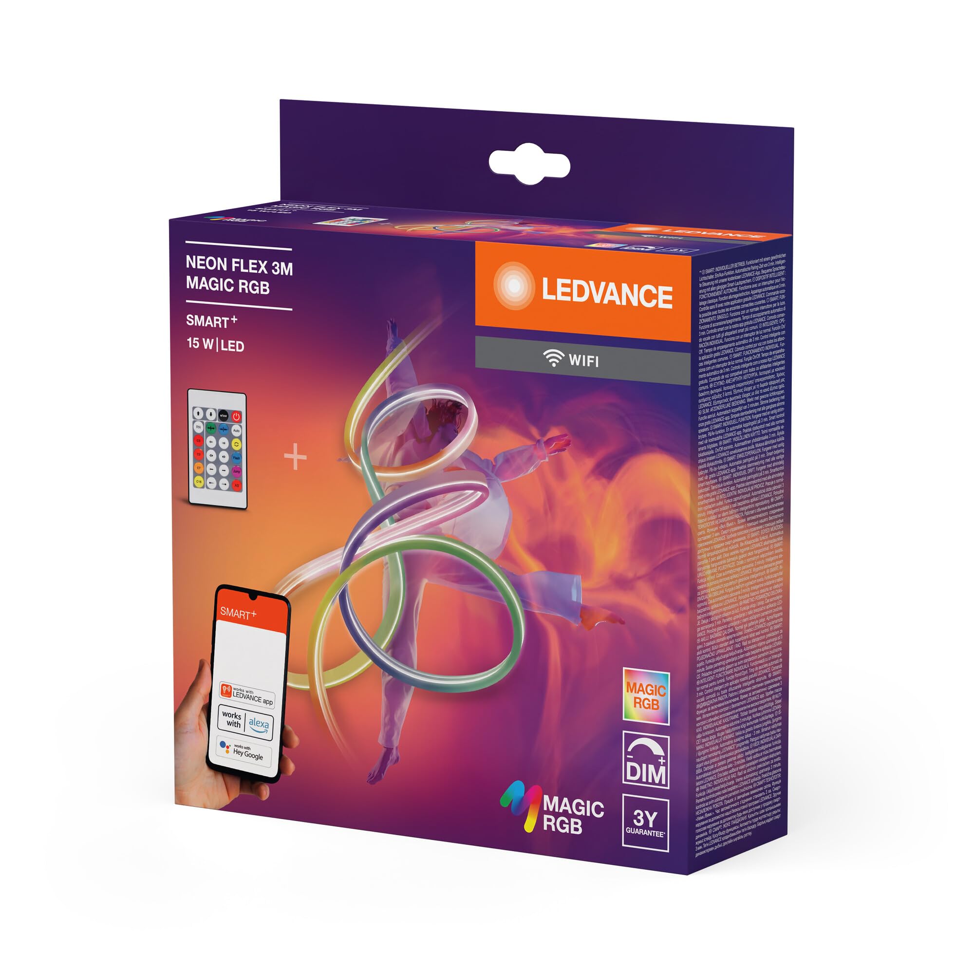 LEDVANCE SMART WIFI NEON FLEX MGC RGB RC strisce LED colorate per uso esterno con tecnologia WiFi e distribuzione omogenea della luce; dimmerabile; bianco; silicone; 3 m; lampadina non sostituibile