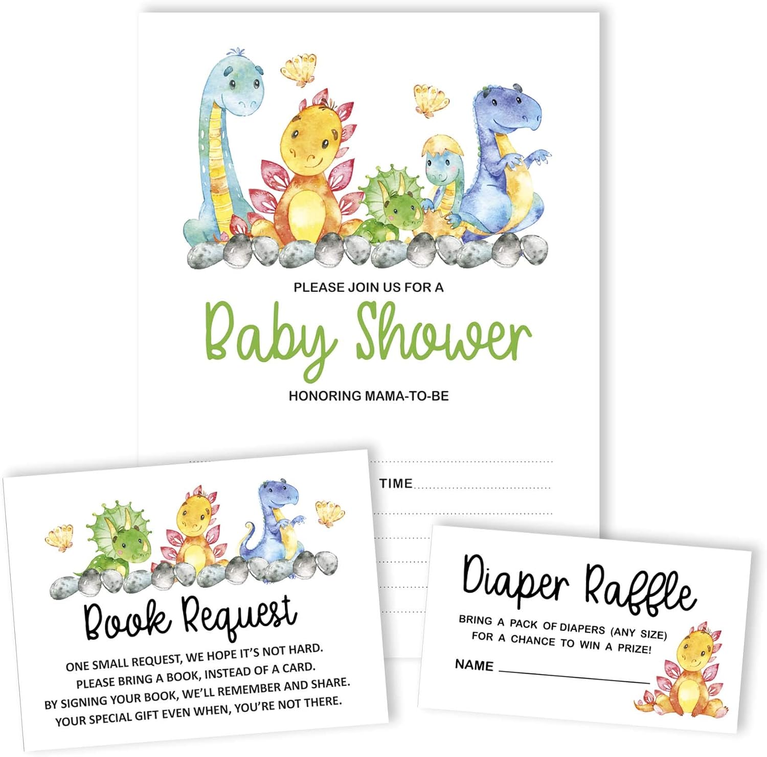 Set of 30 Dinosaur Baby Shower Invitations-Diaper Raffle Tickets and Baby Shower Book Request Cards Jungle Animals Invites Its A Boy Its A Girl