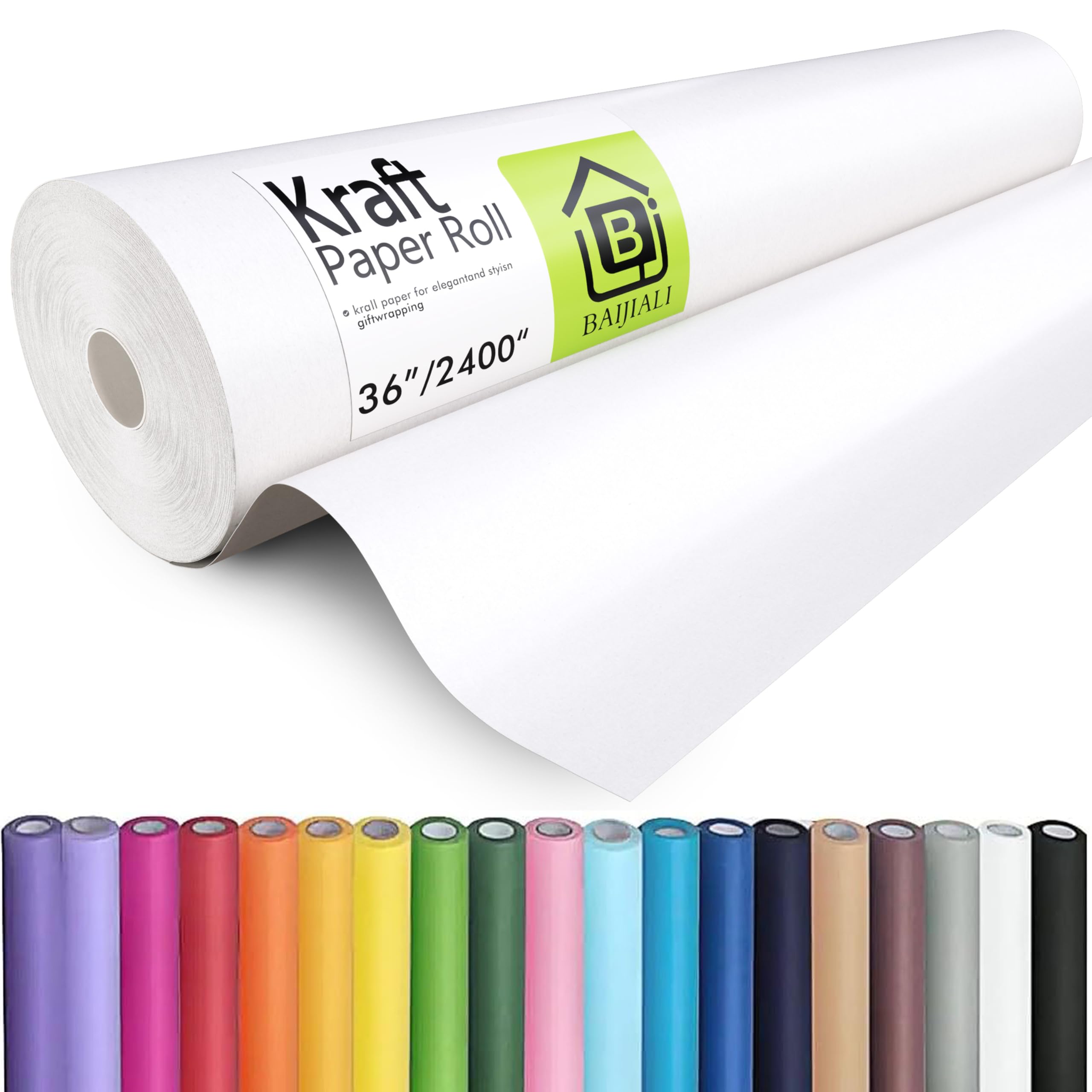BAIJIALI Rollo de papel kraft blanco de 36 x 2.4 pulgadas (200 pies) para manualidades, tablón de anuncios, papel artístico, cubierta de mesa, manualidades, envoltura de regalos, paquete de embalaje